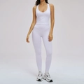 White ribbed yoga set featuring deep V-neck racerback tank top and high-waisted leggings - S / Vest 1 + Pants — Romantic Purple