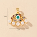Golden Evil Eye pendant with colorful zircons and five hanging faux pearls, 2cm size - Pearl Evil Eye With Five Pendants Style (35)