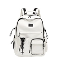 Mochila blanca minimalista de gran capacidad para estudiantes con detalles de PVC - Blanco
