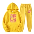 Survêtement molletonné jaune vif avec imprimé floral rose et lettrage style surf - S / Haut Et Bas / Jaune