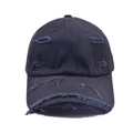Casquette de baseball noire vintage délavée avec détails déchirés et visière courbée mode - Noir