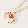 Gold bohemian evil eye necklace featuring a crescent moon pendant with colorful crystals - Style M-Crescent Red Eye Colorful Stone