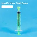 Green 10ml oral medicine syringe with clear barrel and dual ml/tsp measurement scales - 10ml Green Independent Packaging