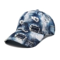 Dettaglio del cappello da baseball in denim effetto acido con bordi sfrangiati e fori - M(56-58cm) / Stile Lavaggio Acido Effetto Usato (2#)