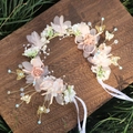 Serre-tête couronne de fleurs rose pour fille avec papillons dorés et longs rubans - Coiffe Couronne de Fée des Fleurs