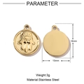 Detailliertes Parameterdiagramm mit Maßen des 18mm goldenen Hamsa-Hand-Anhängers - Gold-Hamsa Hand Medaille