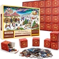 Calendrier de l'Avent puzzle de Noël avec 24 boîtes cadeaux rouges et 1008 pièces au total - Style sd28 (70x50cm)