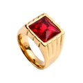 Detailed macro shot of vintage gold titanium steel ring featuring a square red gemstone - US 8 / Gold Red