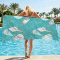 Microfiber beach towel with blue ocean seashell and seahorse print on sunny poolside - xh-019 Ocean Life Print / Warp Knitted 70*140cm