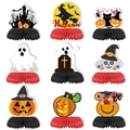 9-piece Halloween honeycomb centerpiece set with spooky pumpkin and witch designs - Halloween Honeycomb Ornament Style B