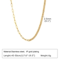 Golden stainless steel necklace featuring paperclip and curb chain link combination - NC-1411G Mixed Paperclip Curb Chain