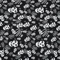 Black 100% cotton square bandana featuring a repeating white skull and bone pattern - Dense Skull (N-18)