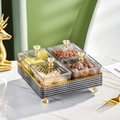 Smoky grey 4-compartment snack tray with gold diamond handles and vertical textures - Square Set Grey