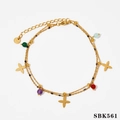 Bracelet de cheville double en acier inoxydable doré avec perles et fleurs - Bracelet en Or (SBK561)
