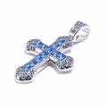 Collana a croce hip-hop argento con diamanti quadrati blu e cristalli scintillanti - Pietra Blu Pura