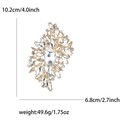 Large vintage gold brooch with clear crystals, dimensions 10.2x6.8cm, weighing 49.6g - Gold White
