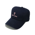 Detail of navy blue baseball cap featuring pink '7' and 'MOUNT GREEN' embroidery - M (56-58cm) / Navy Blue