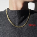 Close-up of 50cm golden stainless steel flat snake chain choker on model neck - Gold-50cm