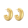 Detail of 18K gold-plated C-shaped earrings with textured horizontal ribbed patterns - Large 30mm / Gold