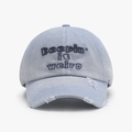 Light blue washed denim baseball cap with keepin' it weird embroidery and distressed brim - Adjustable / Light Blue