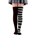 Chaussettes au-dessus du genou avec design asymétrique bordeaux et rayures noir et gris - Taille unique / Noir et Rayé Gris et Noir / Yin Yang 14
