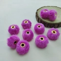 20mm soft purple faux rabbit fur pompom beads with golden metal eyelets for DIY - Purplish Red