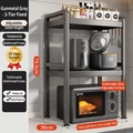 Three-tier gunmetal gray expandable kitchen microwave rack with hooks and adjustable feet - 3-Tier Fixed-64cm-Gun Grey