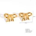 Bow-shaped 18K gold plated stainless steel earrings with measurement details - E664-53(Large Bowknot)