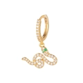 Détail de boucles d'oreilles serpent dorées avec zircons blancs et yeux en gemme verte - EH00744 Or