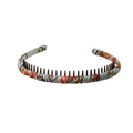 Light blue patterned headband with orange floral print and non-slip plastic inner teeth - 127 Pattern-Peacock Blue