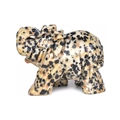 Natural spotted stone elephant figurine with upward trunk on white background - Dalmatian Jasper