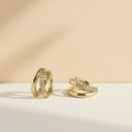 Gold plated brass double hoop earrings with sparkling cubic zirconia pavé stones - E104