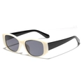 Retro cream and black square sunglasses with grey lenses shown at a 45-degree angle - Jade White