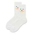 White cotton crew socks for women with colorful geometric smiley face embroidery - One Size (EU 35-39) / Smiley Face