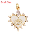 Small size gold heart-shaped evil eye pendant with white enamel and clear zircon stones - White-Small Evil Eye