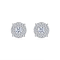 Macro shot of S925 sterling silver hip hop earrings with multi-layer moissanite halo stones - Sunflower Moissanite Style (E15486)