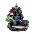 Ceramic backflow incense burner with stone texture, mini tree, and mist waterfall effect - Small Bridge & Flowing Water Resin Style (White Tree)
