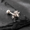 0.9cm silver stainless steel spike ball earring with screw back on black stone - Spike Style (S226) / Silver