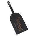Black PU leather luggage tag with gold glitter adventure lettering and metal buckle - Black