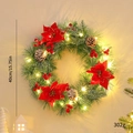 Lighted 40cm Christmas wreath with red poinsettias, pine cones, and warm LED lights - 3 Small Flowers / 40cm/With Light