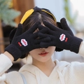 Women's thermal black knit gloves with cute cloud embroidery and touch screen feature - One Size / Black Embroidery Style