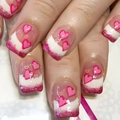 Short French press-on nails with sweet pink hearts and glitter tips for Valentines Day - CW487-Clear White Pink Heart Glitter