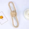 Durable cotton rope pet chew toy in cream and brown with double loops and center knot - Double Loop Handle No.2 130g 28cm