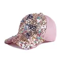 Stylish women's baseball cap with colorful sequins and breathable pink mesh panels - Adjustable / Pink