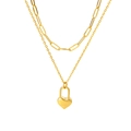 Vista dettagliata della collana a doppio strato dorata con catena a graffetta e ciondolo a cuore - Catena a Graffetta Con Lucchetto a Cuore Oro