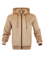 Detailansicht des khakifarbenen Fleece-Hoodie-Innenfutters und M-Größenetiketts - S / Khaki