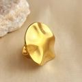 Modern 18K gold plated stainless steel ring with organic wavy texture on silk - Gold Irregular Wavy Open Ring