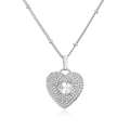 Detalle macro de collar de corazón plateado con circonitas pavé y piedra central oval - Oro Blanco Ovalado Circonia Clara
