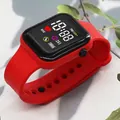 Smart LED sports watch with red silicone strap and square heart rate monitor display - Red