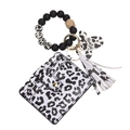 Leopard print Mama keychain set with silicone beads, cow tag and black wallet pendant - Black and White Leopard Print